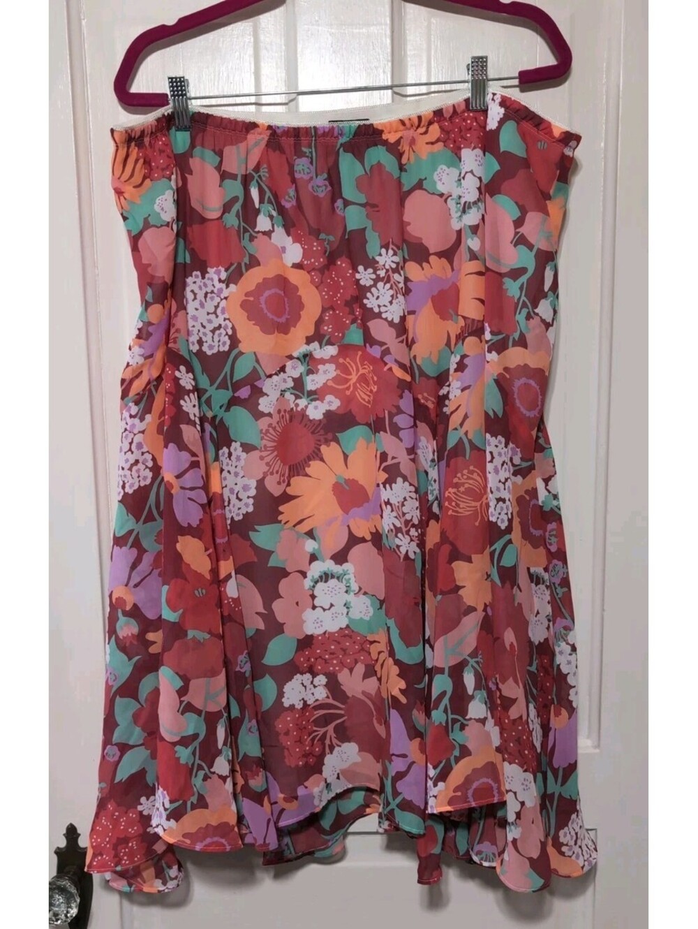 Bob Mackie Floral Handkerchief Hem Skirt Red Orange Wearable Art Woman 3X(1449)C